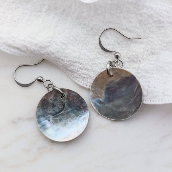 Rustic Organic Iridescent Shell Disc Coin Minimalist Coastal Handmade Ea… - Picture 1 of 6